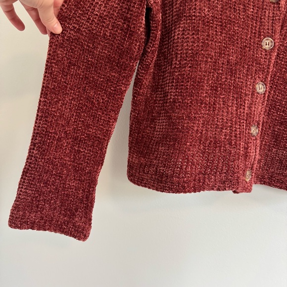 Gypsies & Moondust Burgundy Chenille Knit Button Cardigan Sweater Top - Picture 7 of 7